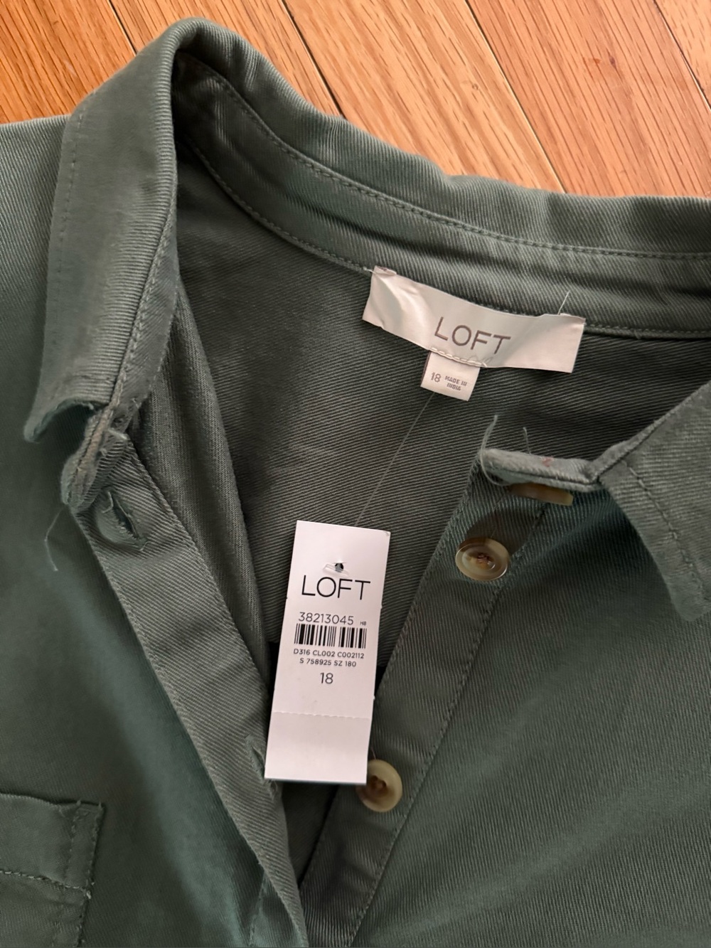 LOFT NWT❗️Collar Sage Green Button-Front Shirt Dress - Picture 6 of 8